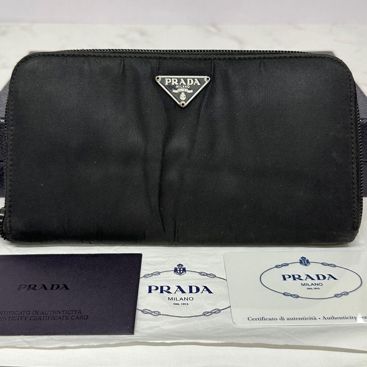 Prada Nylon Round Zipper Long Wallet for Men