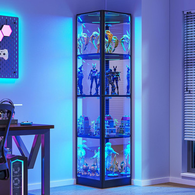 FREDEES Glas Vitrine Mit Led-Beleuchtung, Eck-Glasvitrine 4-Stöckige Sammlervitr