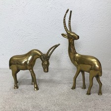Vintage Pair Solid Brass Antelope Gazelle Deer Figures MCM Heavy 11