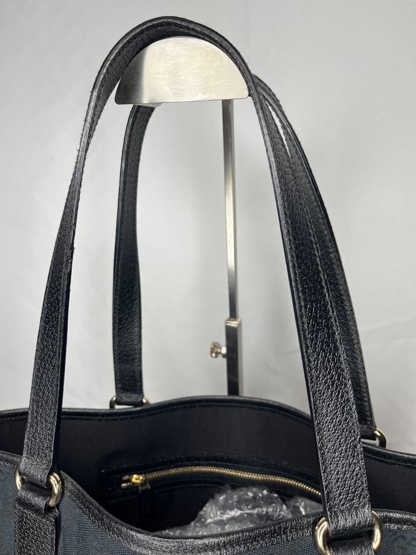 GUCCI GG Canvas Tote Bag Leather Black Authentic Designer Shoulder Purse thumbnail 8