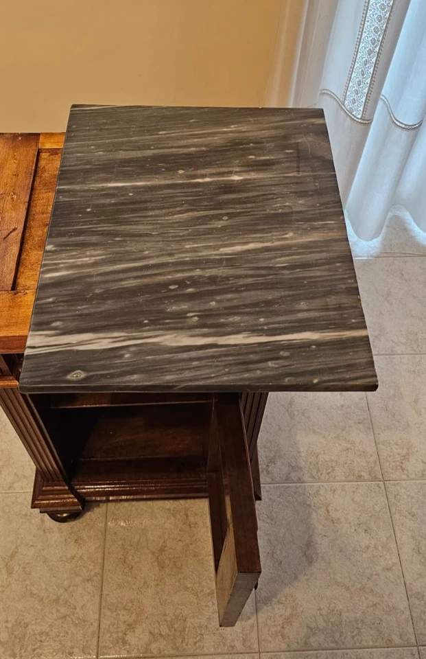 Comodino antico in legno con piano in marmo epoca 800 vintage - Immagine 3 di 4