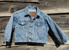 Kids Vintage GAP Denim Jean Trucker Jacket Leather Tag Worn XS 4-5 
