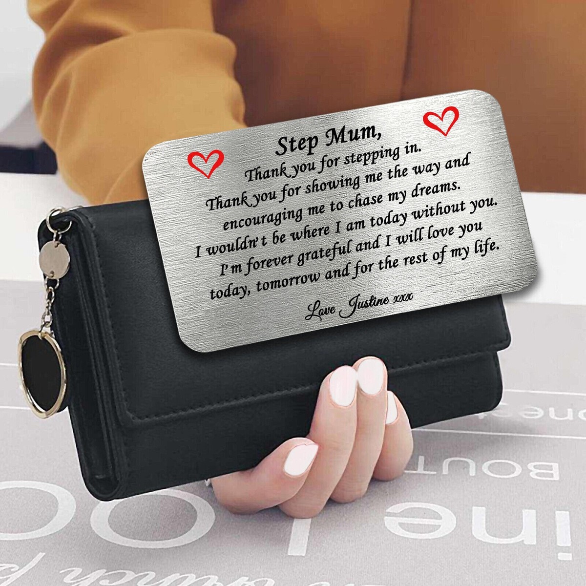 Personalised Mothers Day Stepmum Stepping In Metal Card Keepsake