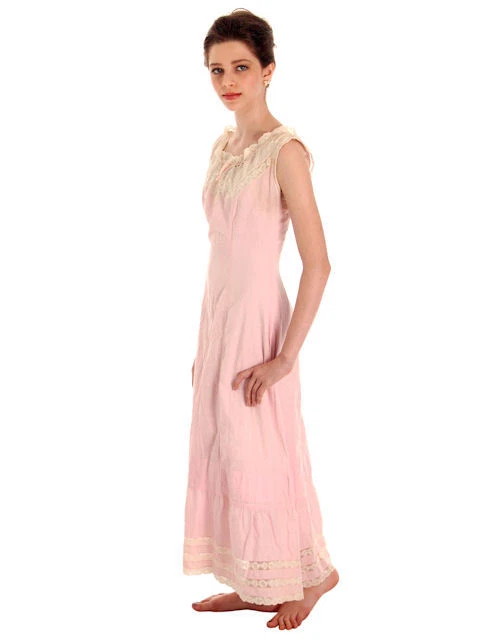 Antiguo Camisón Vintage Rosa Chemise Algodón Largo Completo XS Bonita Princesa Foto 2 de 4