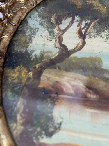 Antik/Vintage Miniatur Landschaft Gemälde auf Kupfer filigran Messingrahmen - Bild 8 von 12