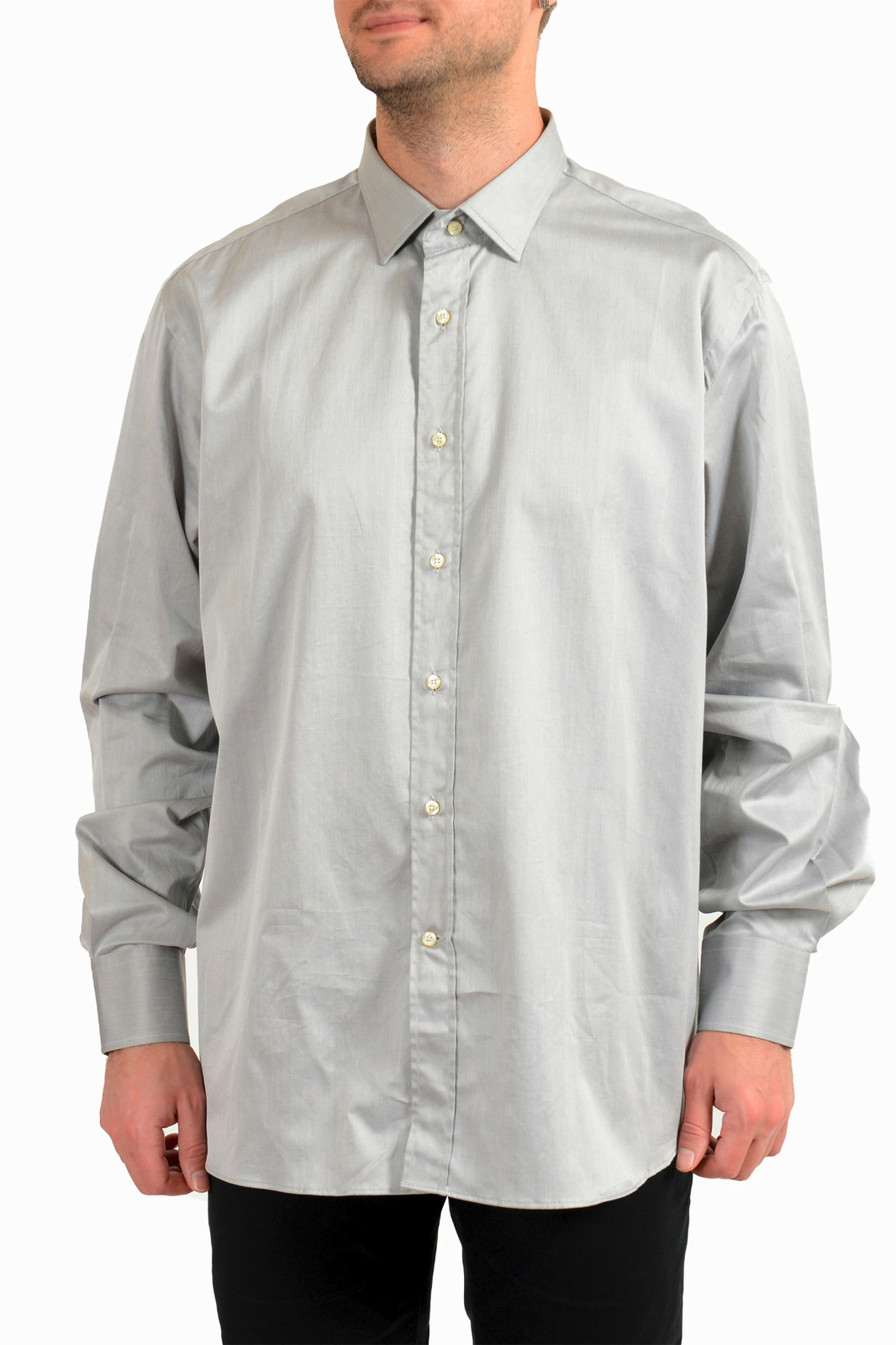 Etro Мужская приталенная однотонная серая рубашка с длинным рукавом US 18 IT 45 14490₽