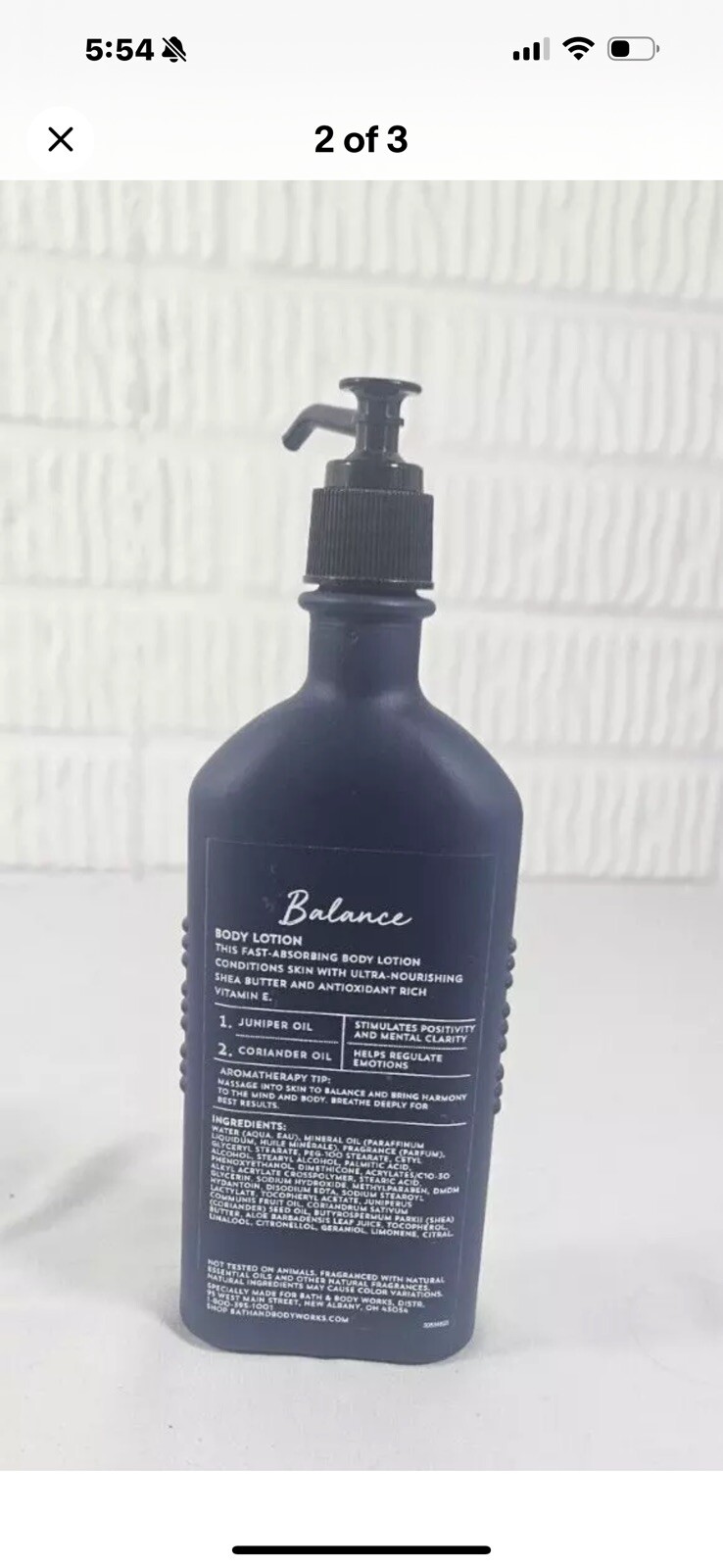 Bath & Body Works Aromatherapy BALANCE Juniper + Coriander Body Lotion