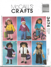 Pattern to Make 6 Outfits for 18" Doll - McCall's 3474- Uncut- 2001