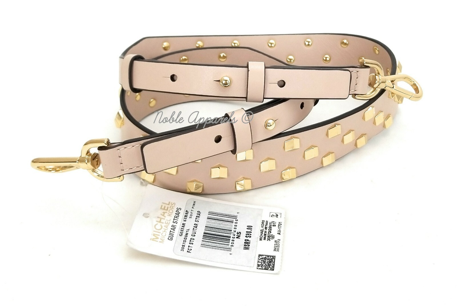 Michael Kors Purse Guitar Strap Soft Pink Geo Faceted Gold Studded 