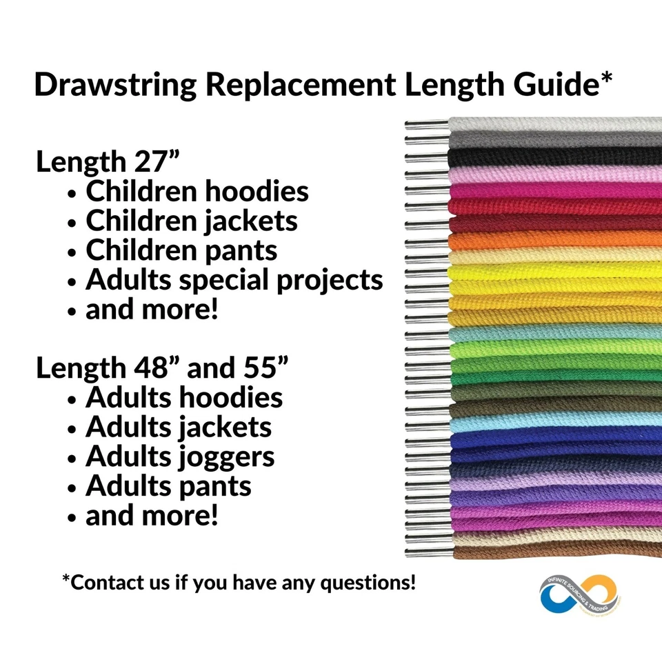 Sudadera con Capucha Cordón Cordón Repuesto, Premium 100% Algodón 1/4" Extremos Metálicos Redondos Foto 4 de 4