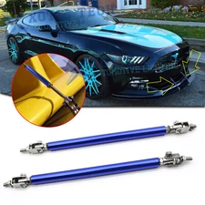 Universal Blue Adjustable Front Bumper Lip Spoiler Rod Strut Tie Bar Support