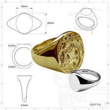 9ct Gelbgold Ihre Familie Crest Oval Signet Ringe nach Maß Gravur 20x16mm