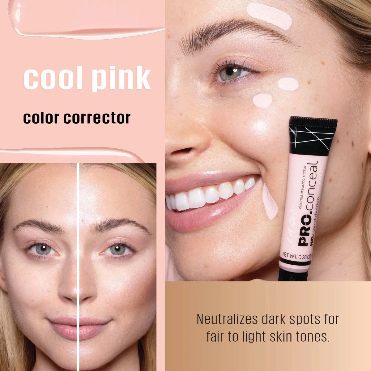 L.A. GIRL HD Pro Conceal Concealer COOL PINK CORRECTOR GC965 LA dark spots fair