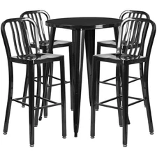 30'' Round Black Metal Indoor-Outdoor Restaurant Bar Table Set with 4  Barstools