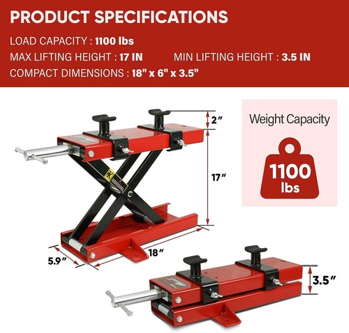 1100LB Motorcycle Center Scissor Lift Jack Hoist Stand Bikes ATVs Scooter Crank - Foto 2 di 14
