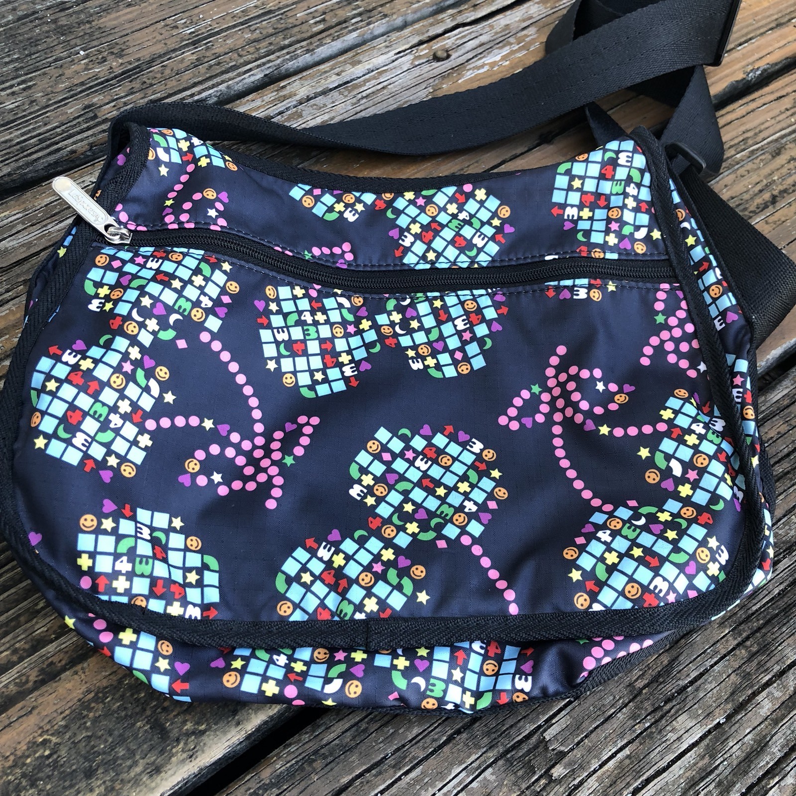Le Sportsac Purse Black Cherry Video Game Smiley Face Novelty X Body Bag RARE image 7