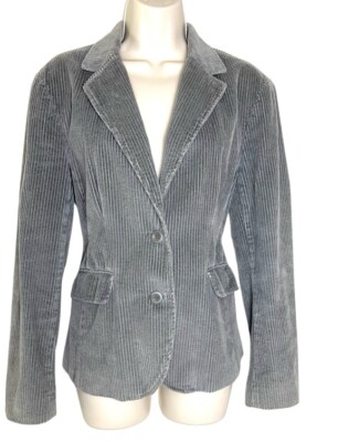 Garnet Hill Women's Corduroy Jacket Size Grey Single Breasted Cotton  Career