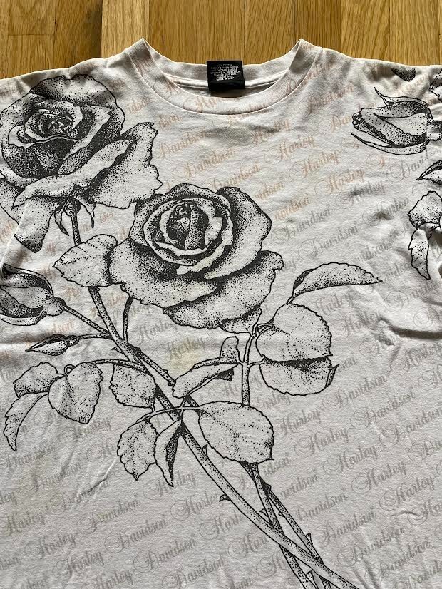 Vintage 90s Harley Davidson Rose T-Shirt Size Large White Biker