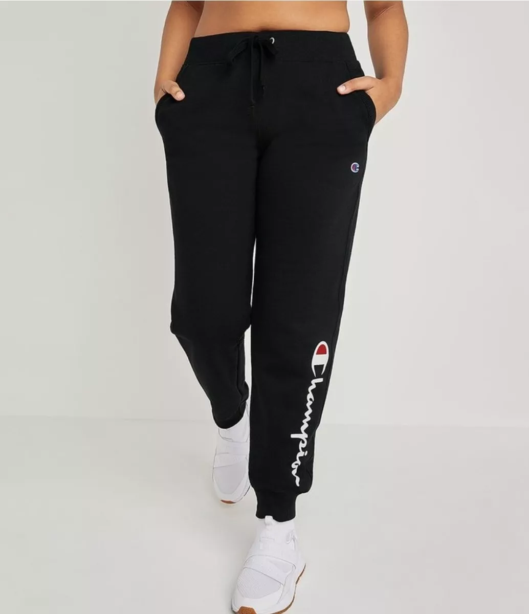 Champion Logo Joggers M Women Black Sweatpants Relaxed PowerBlend