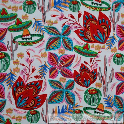 BonEful FABRIC FQ Cotton Quilt White Green Desert Cactus Llama Small Baby Garden