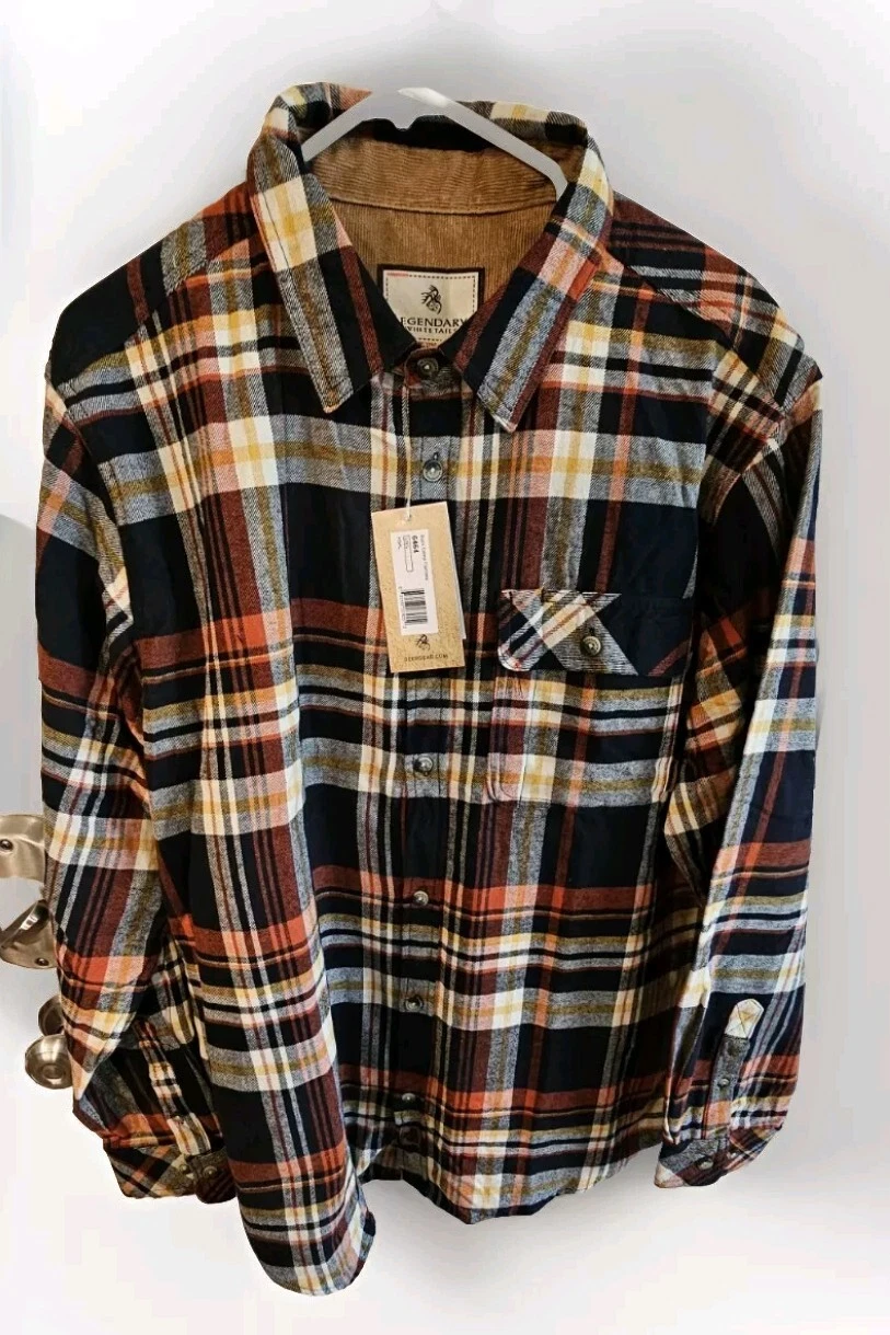 NWT Legendary Whitetails LS Flannel Brown Plaid LG Buck Camp Shirt Corduroy (QQ)