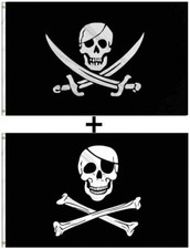 3X5 CALICO JACK PIRATE AND PIRATE PATCH PIRATE FLAG FLAGS COMBO SET 2 FLAGS