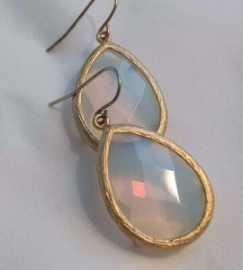Opal Glass Faceted Teardrop Gold Frame Earrings Iridescent Pastels