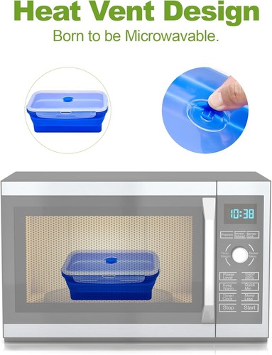 Set of 4 Collapsible Silicone Food Storage Container Meal Box Bento Lunch Boxes - Picture 4 of 7
