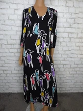 $725 Boutique Moschino Black Multi Print Crepe Midi Vneck Dress 38 US 4 NWT B785