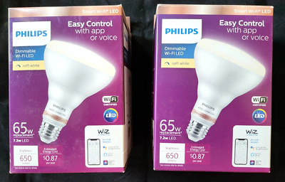 Philips 65W Equivalent LED Smart WiFi Soft White Light Bulb Wiz Bluetooth 2 Pack