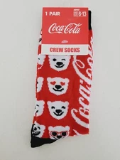 Coca Cola Bears Soda Crew Socks Adult Teen Men Women Size 6-13 New Free S&H