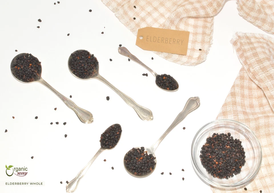 Saúco seco orgánico entero - orgánico, kosher y certificado por el USDA Foto 3 de 4