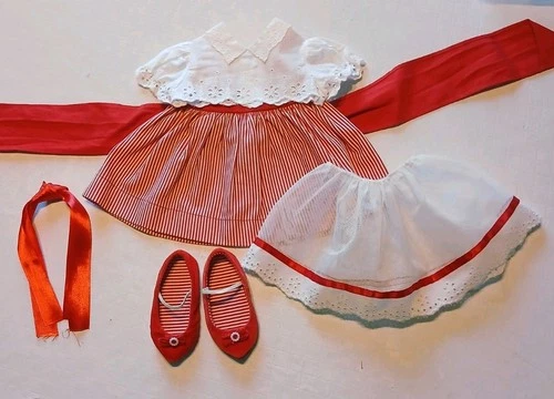 Chatty Cathy 1998 Repro Red Peppermint Stripe Dress Outfit with Shoes