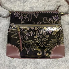 MADI CLAIRE (MC) Crossbody Bag Purple Floral Embossed Genuine Leather Boho