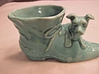Vtg 1950s Shawnee Pottery Dog on Shoe Planter Turquoise Blue Unused MCM