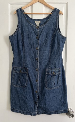St Johns Bay Denim Dress 18M Buttons Y2K 90s Cottagecore Midi Pockets Cotton