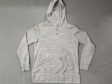 Carhartt Hoodie Youth Large 12-14 Gray Henley Slightly Fitted Kangaroo Pocket