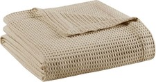 Waffle Weave Cotton Blanket Full Queen Size Khaki Soft Breathable Bedding Cover