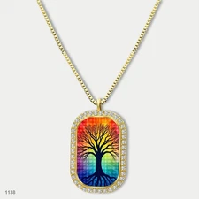 Stunning Tree Of Life Pendant Necklace Chain Graphic Dog Tag Chain Gift Design S