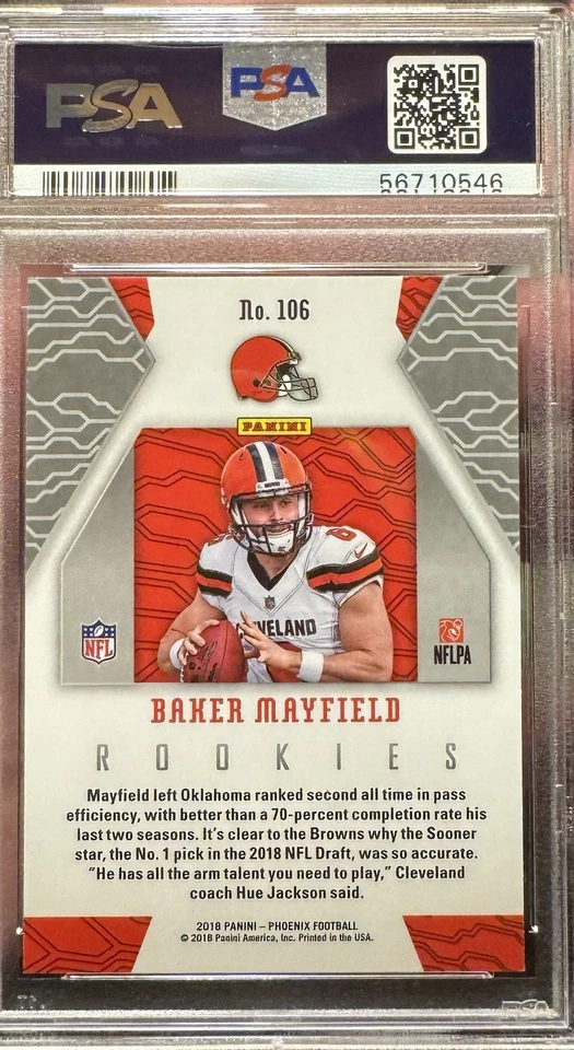 2018 Panini Phoenix COLOR BLAST SSP Baker Mayfield ROOKIE #106 PSA 10 POP 41 - Image 2 of 2