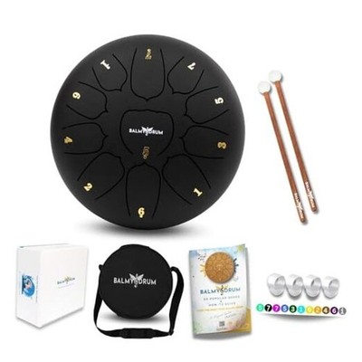 Steel Tongue Drum 10 inch 11 Notes 440Hz, Handpan Drum 11 Tones and 10'' Black