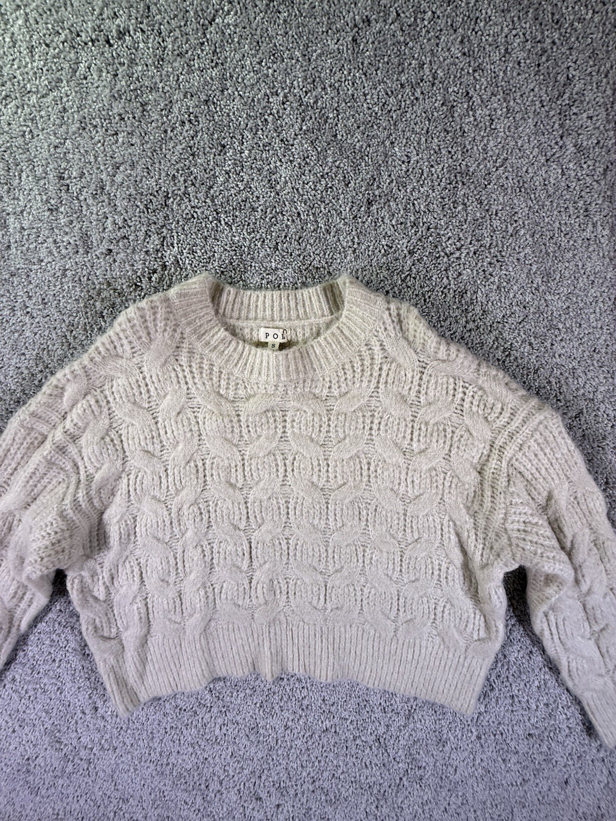 POL Sweater Size Small NWOT Cropped Ivory Chunky Knit Oversized