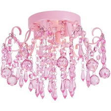 Q&S Mini Chandelier Crystal,Semi Flush Mount Pink Girl Chandelier, Small Crys