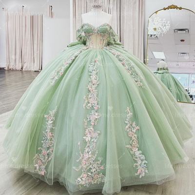 open lace back dress Zapaka Women Prom Dress A-Line V Neck Floor-Length Beaded Tulle Light Green Evening Dress with Slit, Light Green / US12