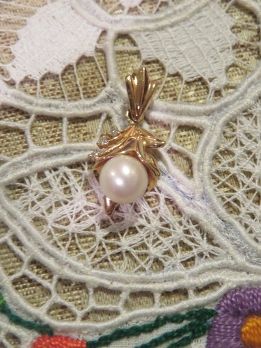 18K YELLOW GOLD DIAMOND PEARL PENDANT 3.45gr - Picture 6 of 6