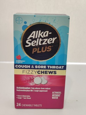 Alka Seltzer Plus Cough & Sore Throat FizzyChews Raspberry Flavor 24 Tablets