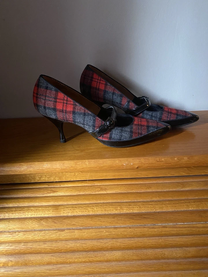 Tacones a cuadros rojos Tred Allis vintage talla 8 AA en caja Foto 2 de 4