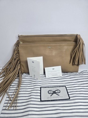 Anya Hindmarch Schultertasche hellbraun Leder doppelter Reißverschluss mit Staubbeutel - Bild 2 von 7