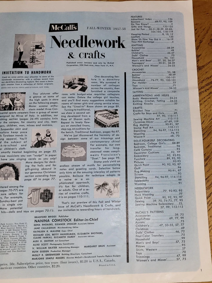 McCall's Needlework & Crafts Magazine Fall Winter 1957 Crafts Knitting Sewing - Image 3 of 4