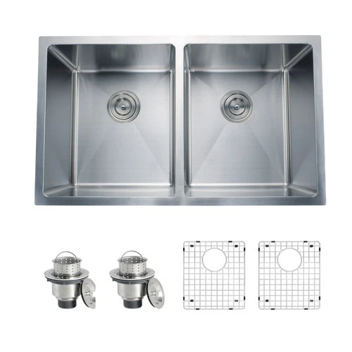 32" Undermount Double Bowl Kitchen Sink Stainless Steel Sink with Accessories